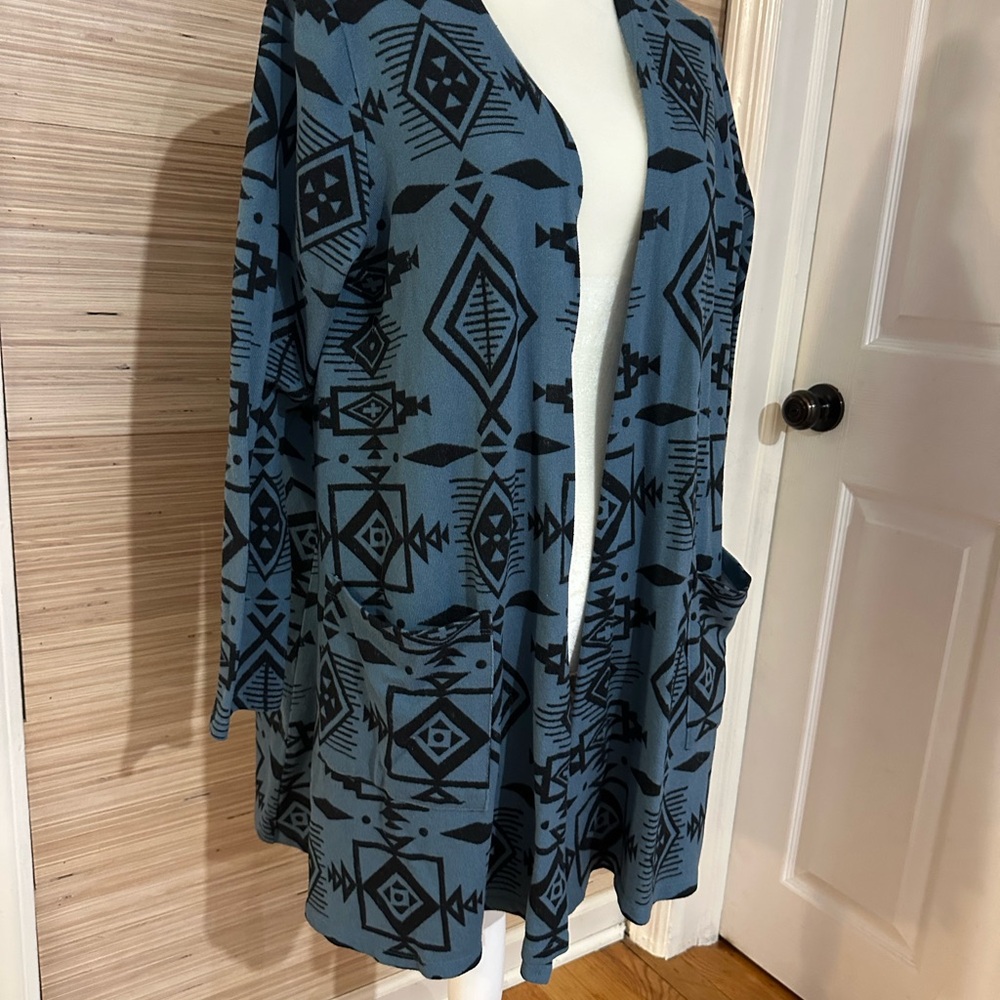 Lularoe Blue Geometric Patterned Cardigan
